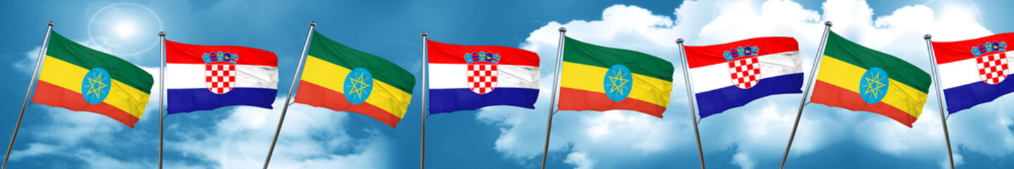 Ethiopia flag with Croatia flag, 3D rendering