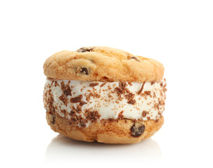 Ice cream cookie sandwich on white background