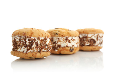 Ice cream cookie sandwiches on white background