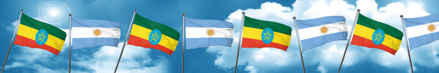 Ethiopia flag with Argentine flag, 3D rendering
