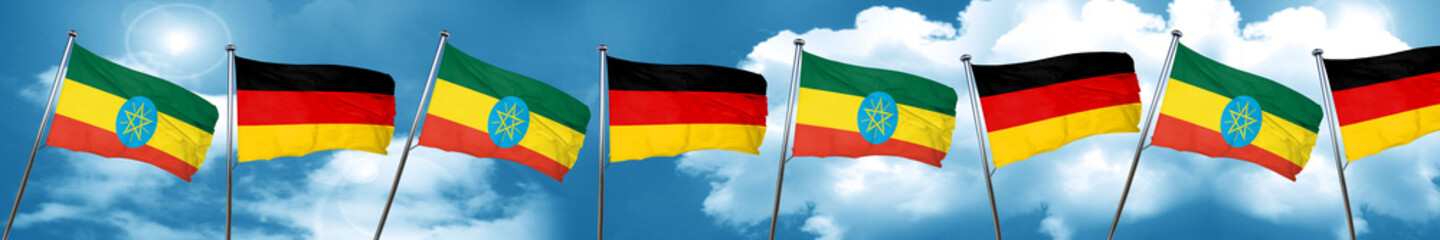 Ethiopia flag with Germany flag, 3D rendering