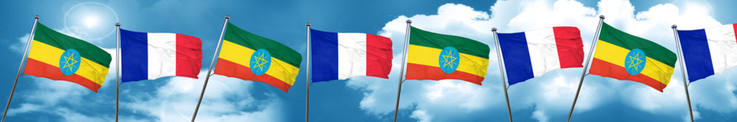 Ethiopia flag with France flag, 3D rendering