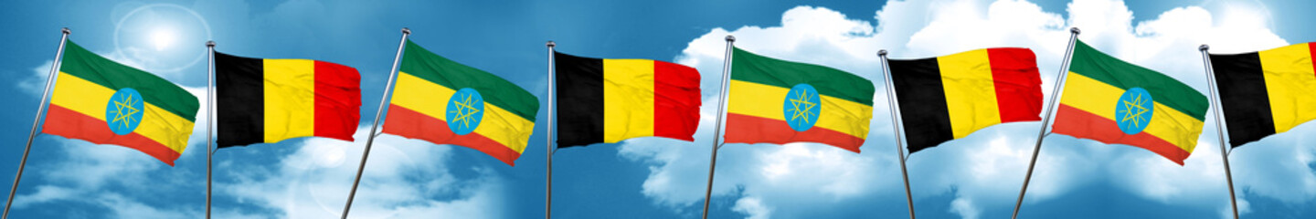 Ethiopia flag with Belgium flag, 3D rendering