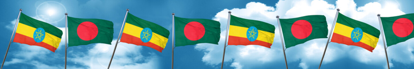 Ethiopia flag with Bangladesh flag, 3D rendering