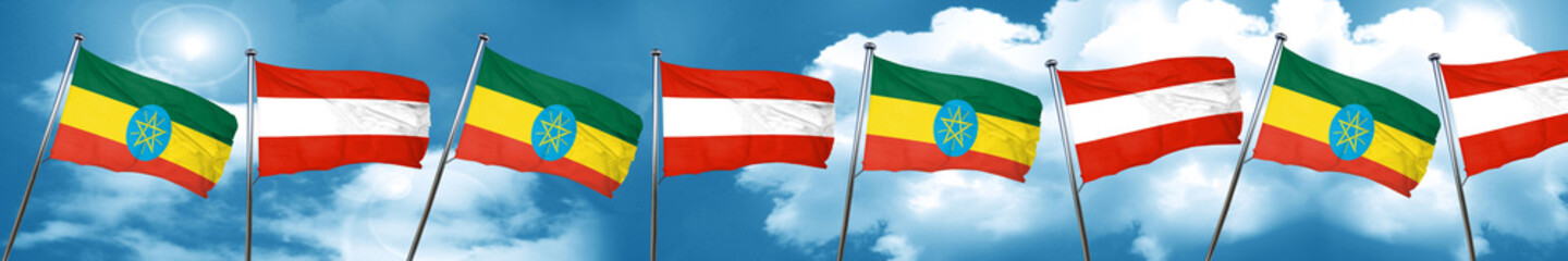 Ethiopia flag with Austria flag, 3D rendering