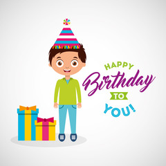 happy birthday celebration card with kid vector illustration design