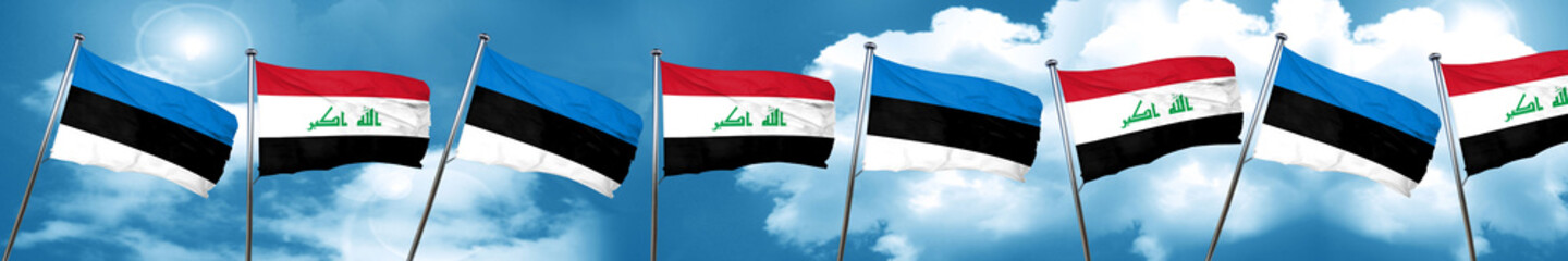 estonia flag with Iraq flag, 3D rendering