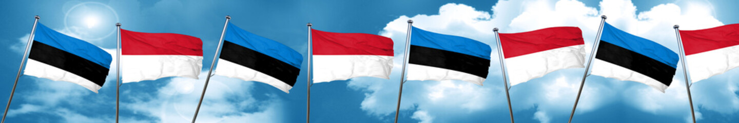 estonia flag with Indonesia flag, 3D rendering