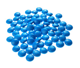 Blue candies on white background