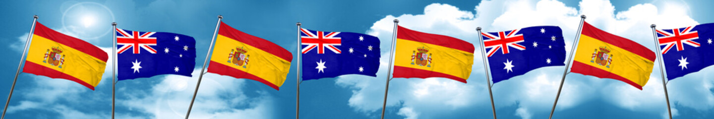 Fototapeta na wymiar Spanish flag with Australia flag, 3D rendering