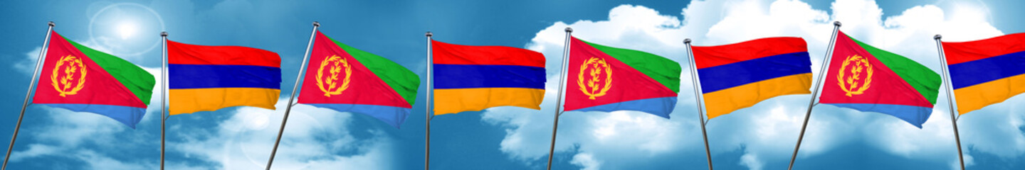 Eritrea flag with Armenia flag, 3D rendering