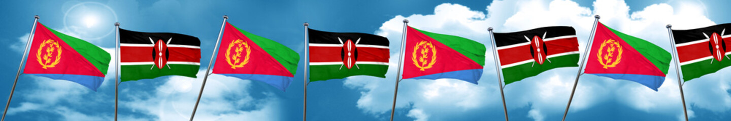 Eritrea flag with Kenya flag, 3D rendering