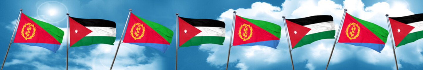 Eritrea flag with Jordan flag, 3D rendering