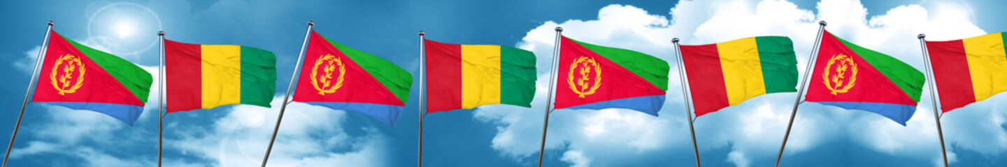 Eritrea flag with Guinea flag, 3D rendering