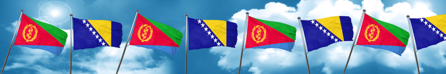 Eritrea flag with Bosnia and Herzegovina flag, 3D rendering
