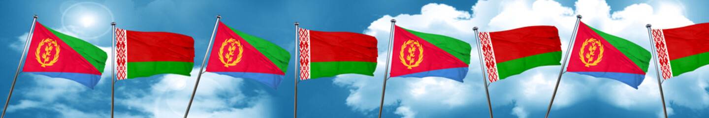 Eritrea flag with Belarus flag, 3D rendering