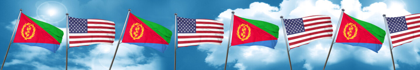Eritrea flag with American flag, 3D rendering