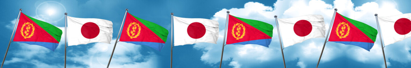 Eritrea flag with Japan flag, 3D rendering