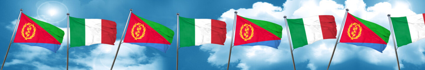 Eritrea flag with Italy flag, 3D rendering