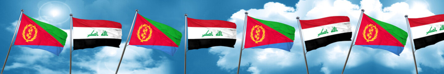Eritrea flag with Iraq flag, 3D rendering