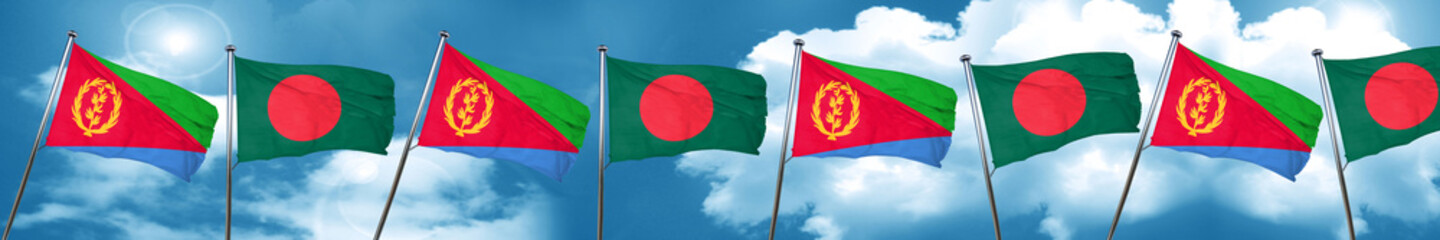 Eritrea flag with Bangladesh flag, 3D rendering