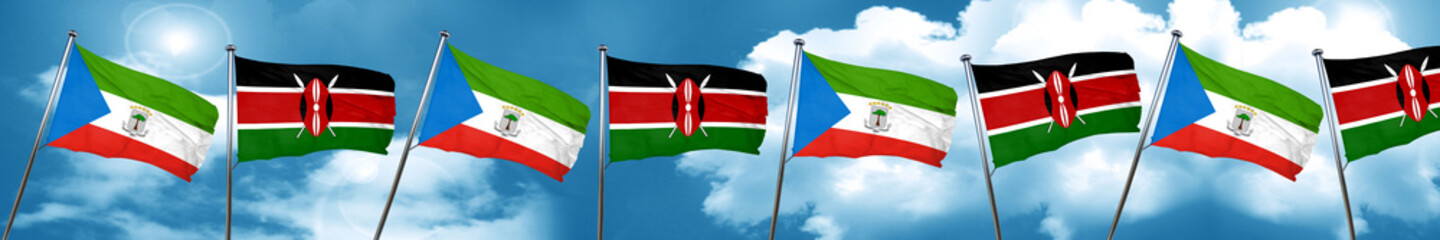 Equatorial guinea flag with Kenya flag, 3D rendering