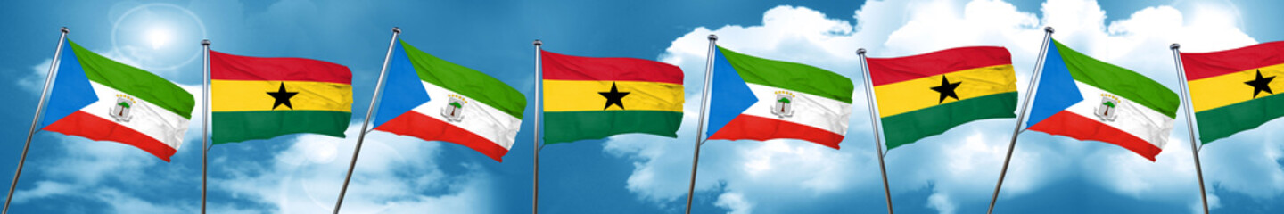 Equatorial guinea flag with Ghana flag, 3D rendering