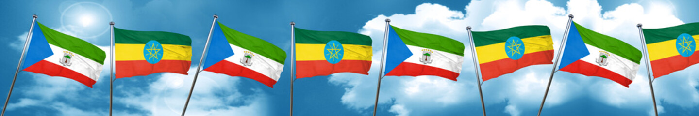 Equatorial guinea flag with Ethiopia flag, 3D rendering