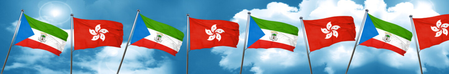 Equatorial guinea flag with Hong Kong flag, 3D rendering