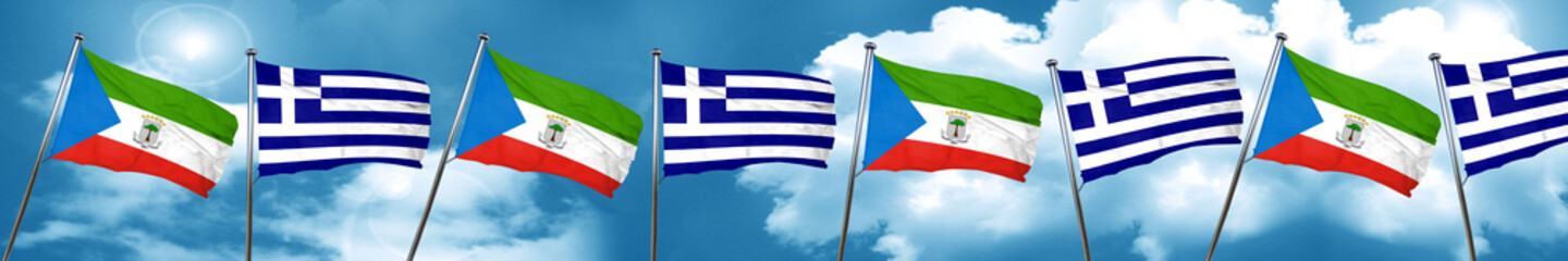Equatorial guinea flag with Greece flag, 3D rendering