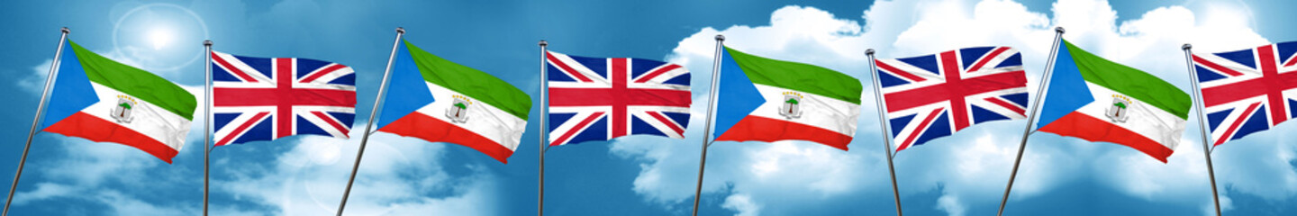 Equatorial guinea flag with Great Britain flag, 3D rendering