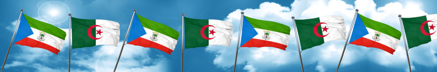 Equatorial guinea flag with Algeria flag, 3D rendering