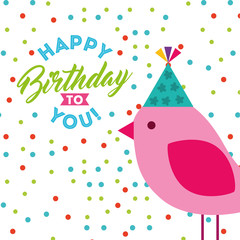 happy birthday celebration card with bird vector illustration design