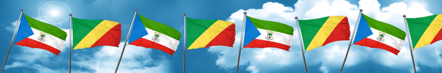 Equatorial guinea flag with congo flag, 3D rendering