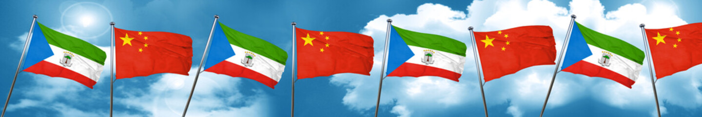 Equatorial guinea flag with China flag, 3D rendering