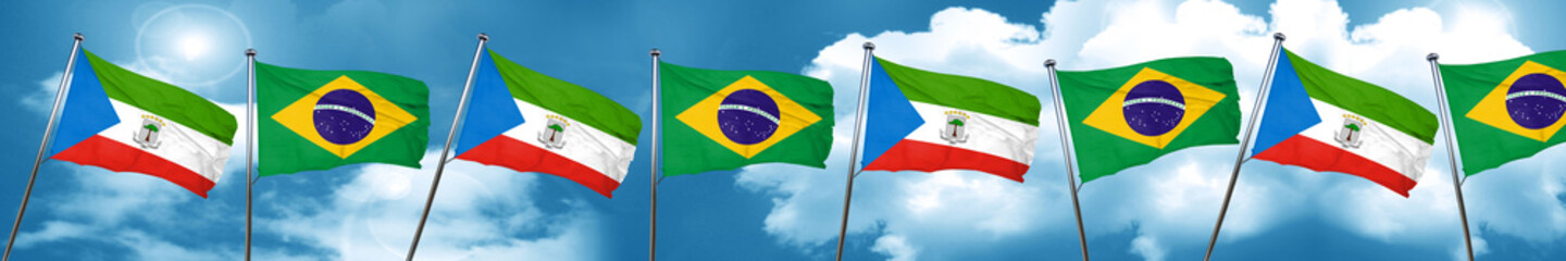 Equatorial guinea flag with Brazil flag, 3D rendering