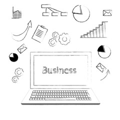 business icons and laptop with inscription business on screen, modern business concept, vector, illustration