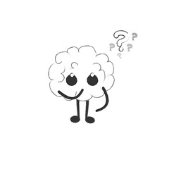 cartoon brain with question marks, concept brain storming, vector, illustration