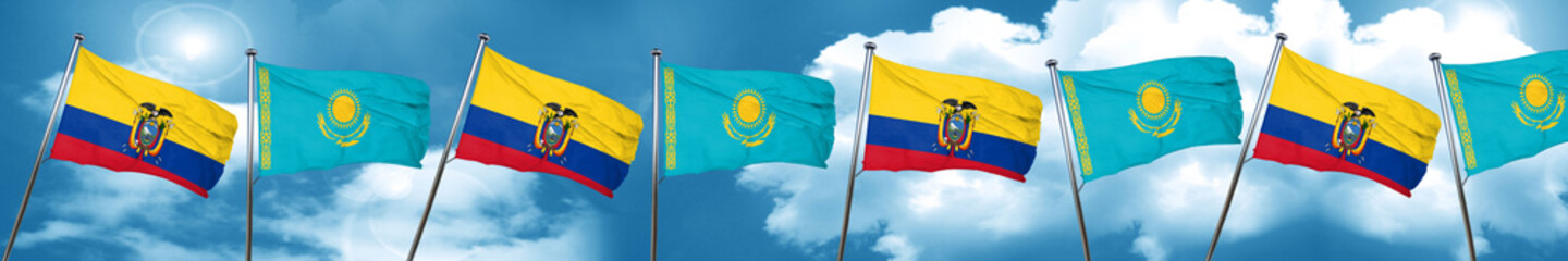 Ecuador flag with Kazakhstan flag, 3D rendering