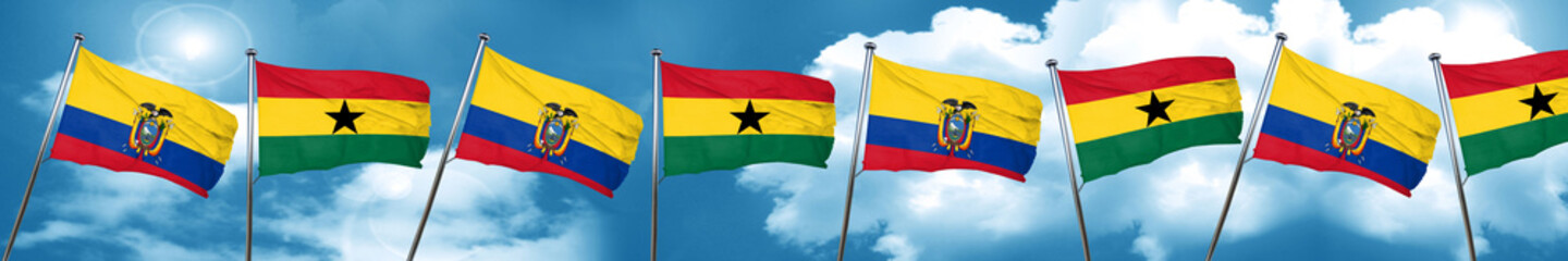 Ecuador flag with Ghana flag, 3D rendering