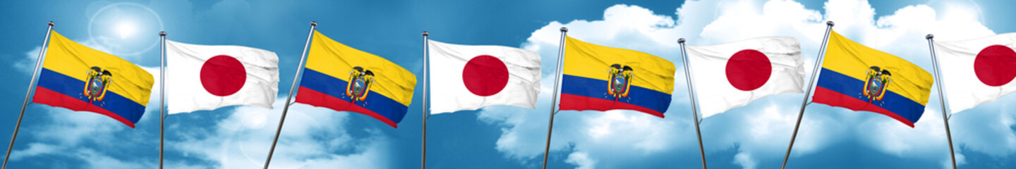 Ecuador flag with Japan flag, 3D rendering