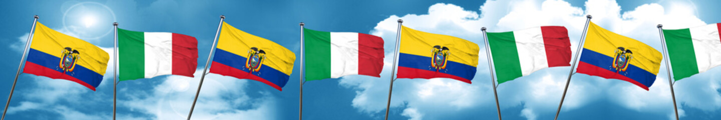 Ecuador flag with Italy flag, 3D rendering