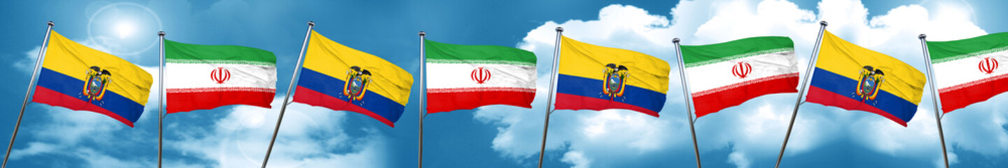 Ecuador flag with Iran flag, 3D rendering