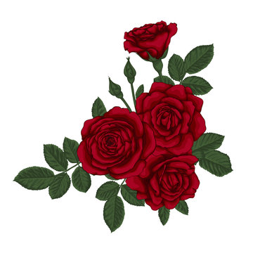 beautiful bouquet with red roses and leaves. Floral arrangement.