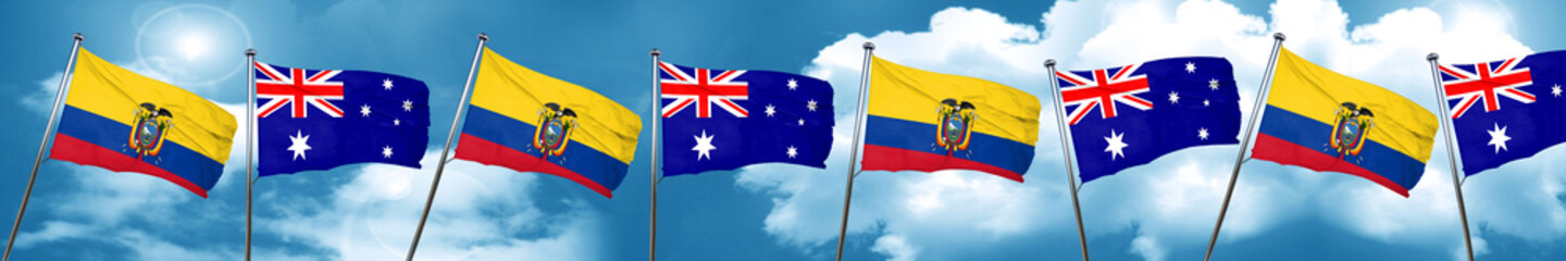 Ecuador flag with Australia flag, 3D rendering