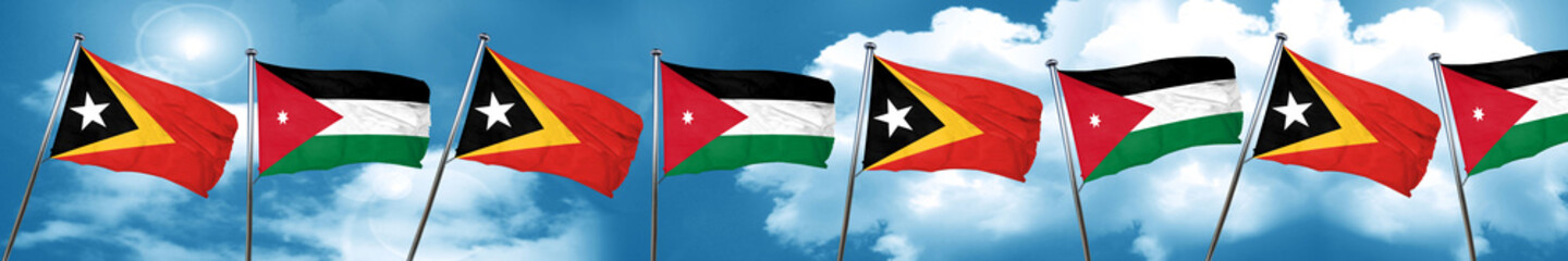 east timor flag with Jordan flag, 3D rendering