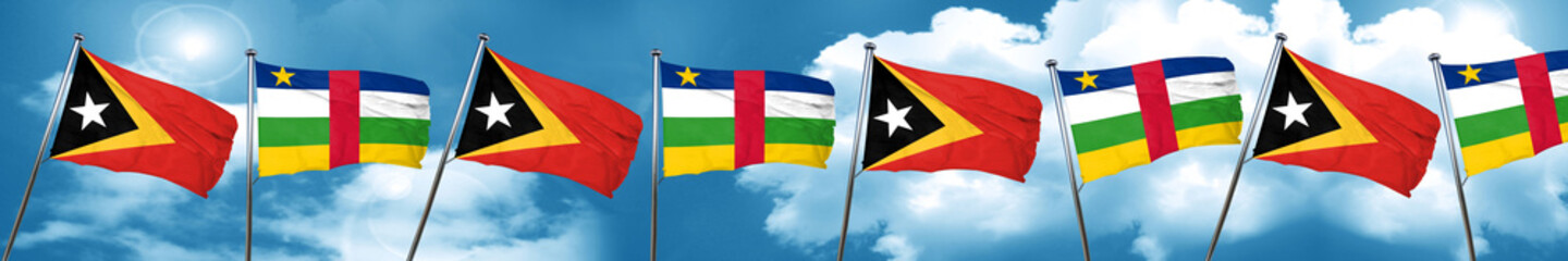 east timor flag with Central African Republic flag, 3D rendering