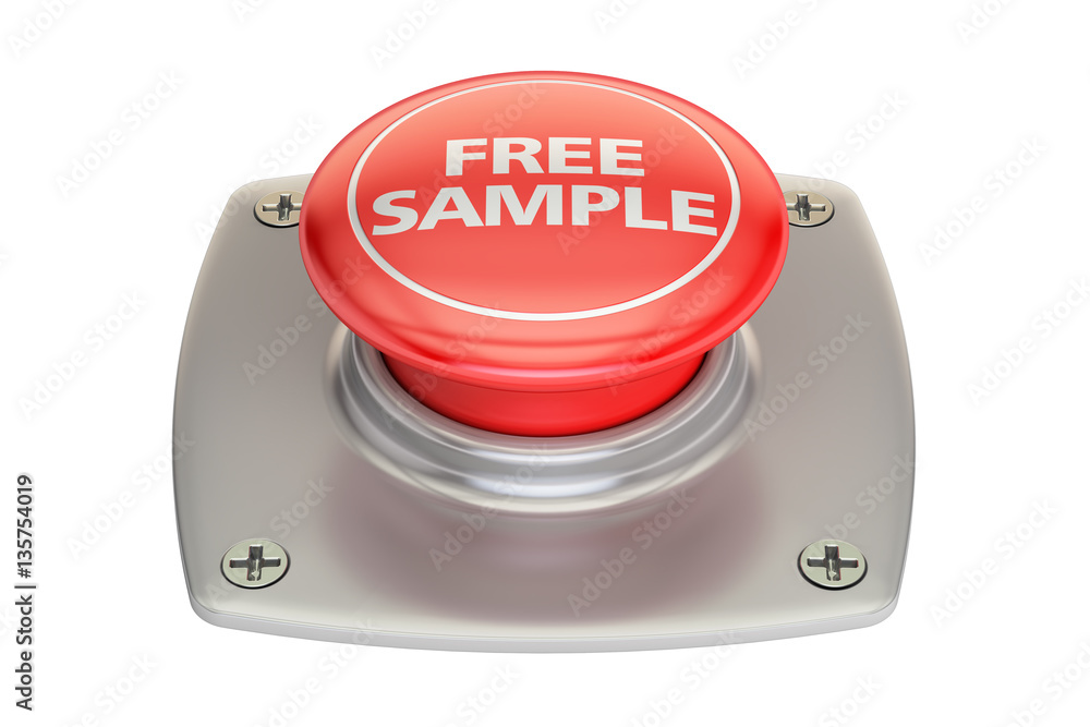 Poster free sample red button, 3d rendering