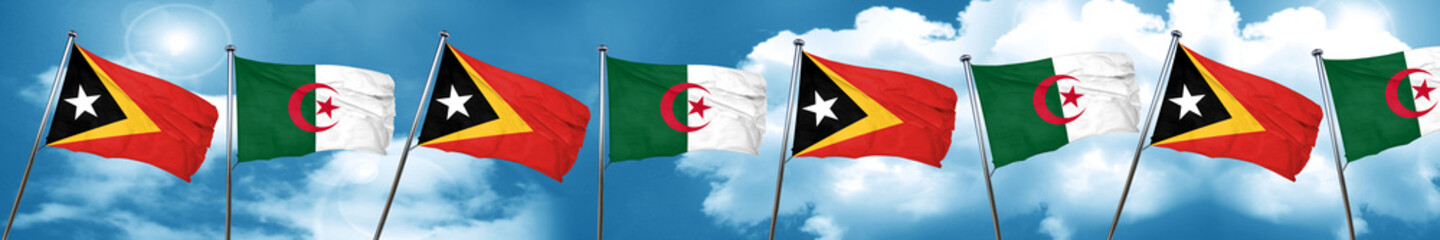 east timor flag with Algeria flag, 3D rendering