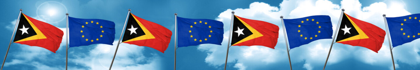 east timor flag with european union flag, 3D rendering